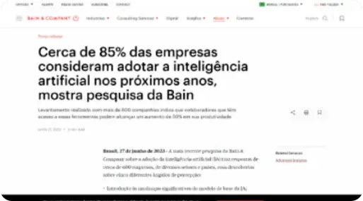 Cerca de 85% das empresas consideram adotar a inteligência artificial nos próximos anos