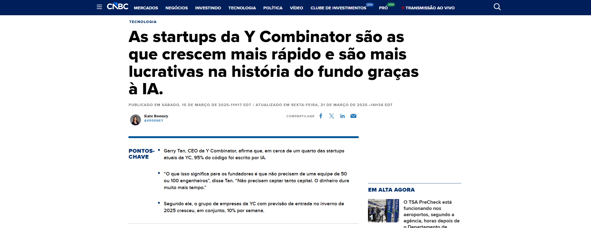 25% das startups da YC têm 95% do código gerado por IA